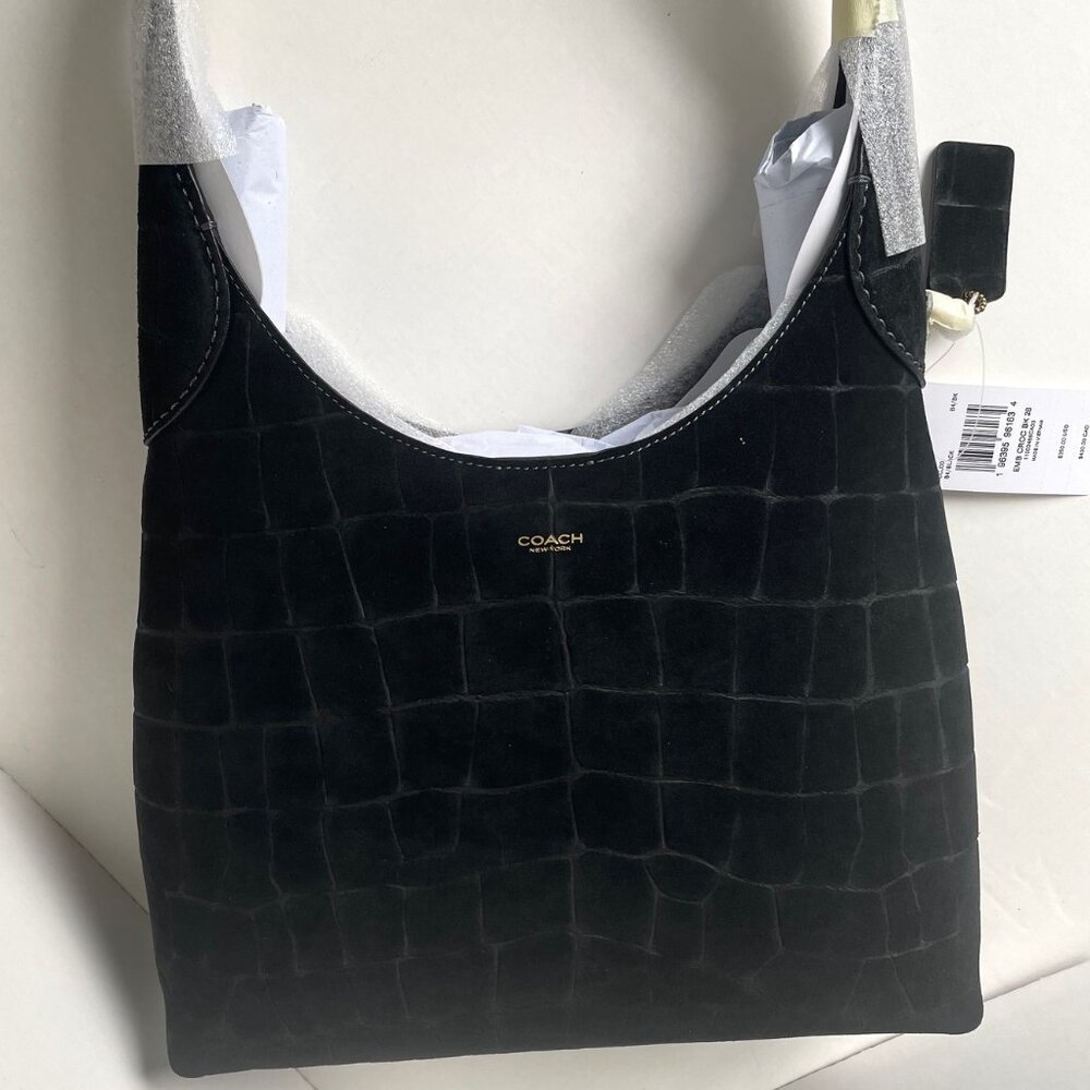 Coach Brooklyn 28 Black Croc Embossed Suede Leather Hobo CCJ00 - Picture 7 of 16